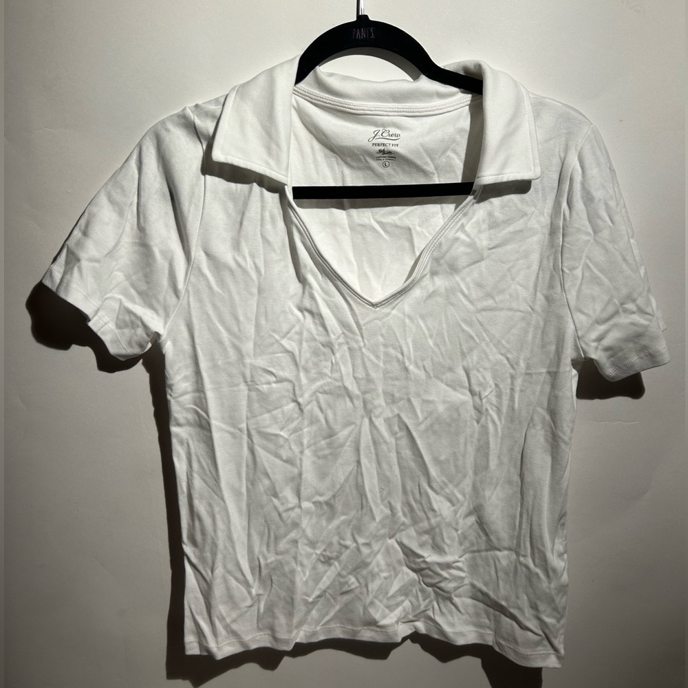 Large White J.Crew Deep-v Collard Shirt